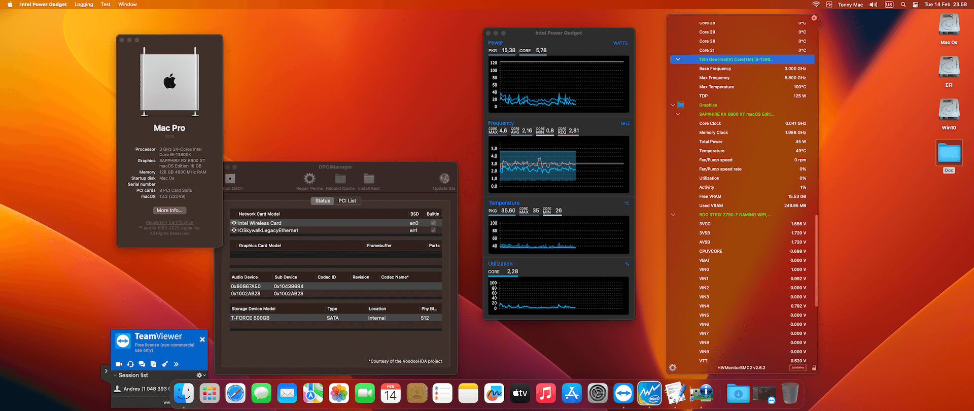 Success Hackintosh macOS Ventura 13.2 Build 22D49 in Asus ROG Strix Z790-F Gaming Wifi + Intel Core i9 13900K + Sapphire RX 6900 XT